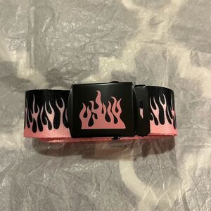 Pink & Black Flame Pattern Canvas Belt Hip Hop Style Adjustable NEW 50 inches